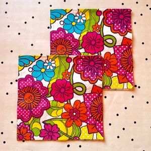🩷 Decoupage 🩷 set of 2 napkins pink green blue yellow floral Colorful Checkered